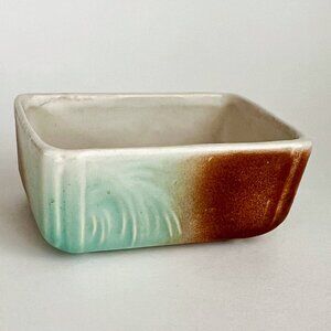 Vintage McCoy Pottery Soap Dish or Small Planter Palm Tree MCM Blue Brown